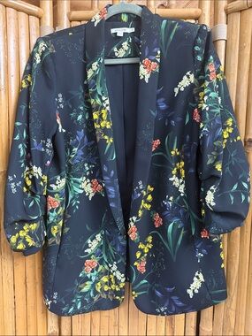 Chico's Navy Floral Open Blazer with Botanical Print Size 1.5 US 10